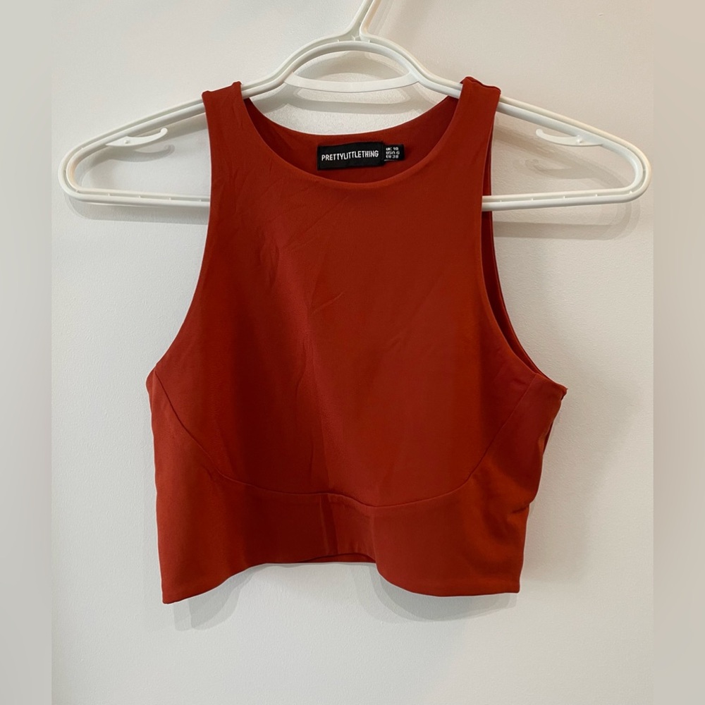 Pretty Little Thing Burnt Orange Contour Crop Top - size 6